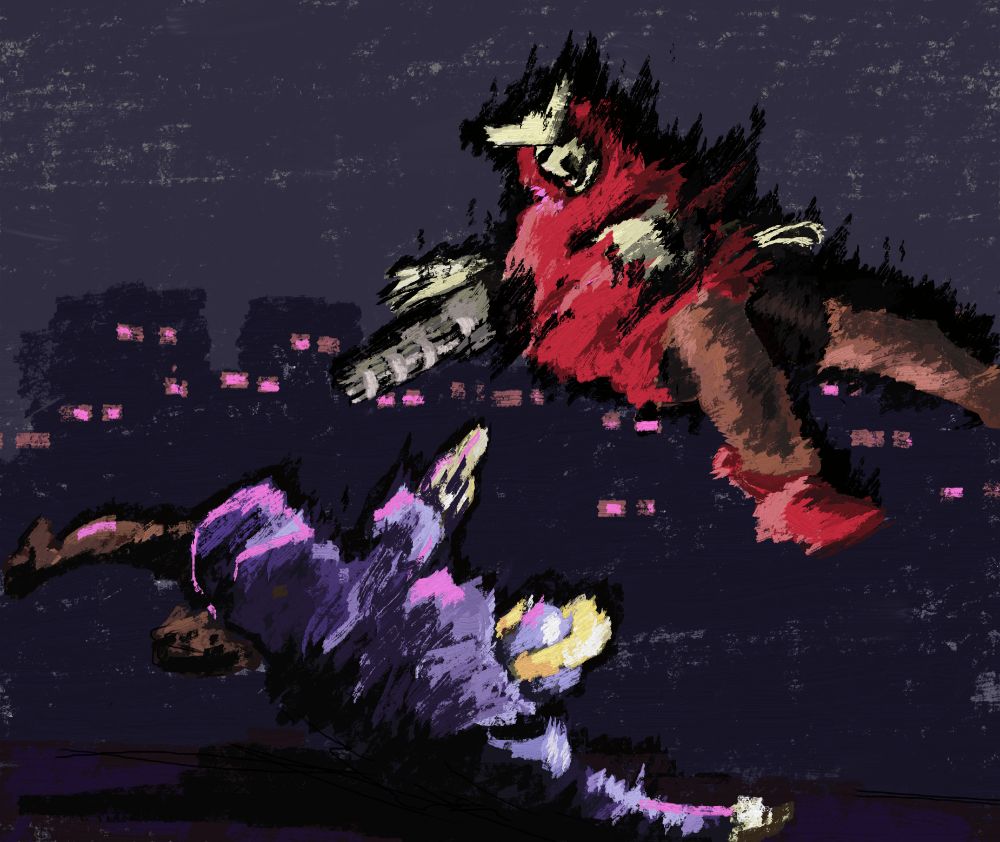 Protoman and Megaman face off in a light-soaked city street, their shadows cast wide as they decide humanity's fate. Brother against brother; son against son.

Heavily inspired by The Protomen's track VI: Sons of Fate, utilising their designs from the key art of the two characters from the vinyl release. 