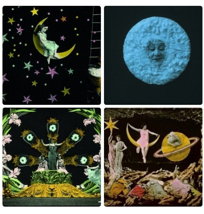 Four individual images showing film still in colour