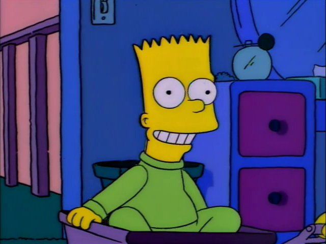 Bart sitting up smiling. 