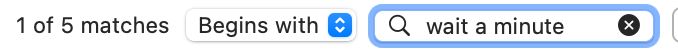 Find reveals five instances of the phrase "wait a minute" in the interview. 
