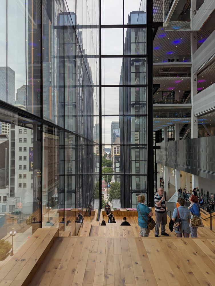Sky stairs inside the Summit building at the Seattle Convention Center.