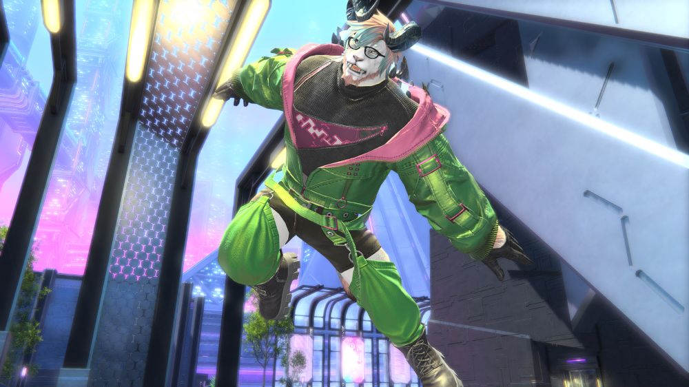 ffxiv screenshot of a hrothgar jumping in the air