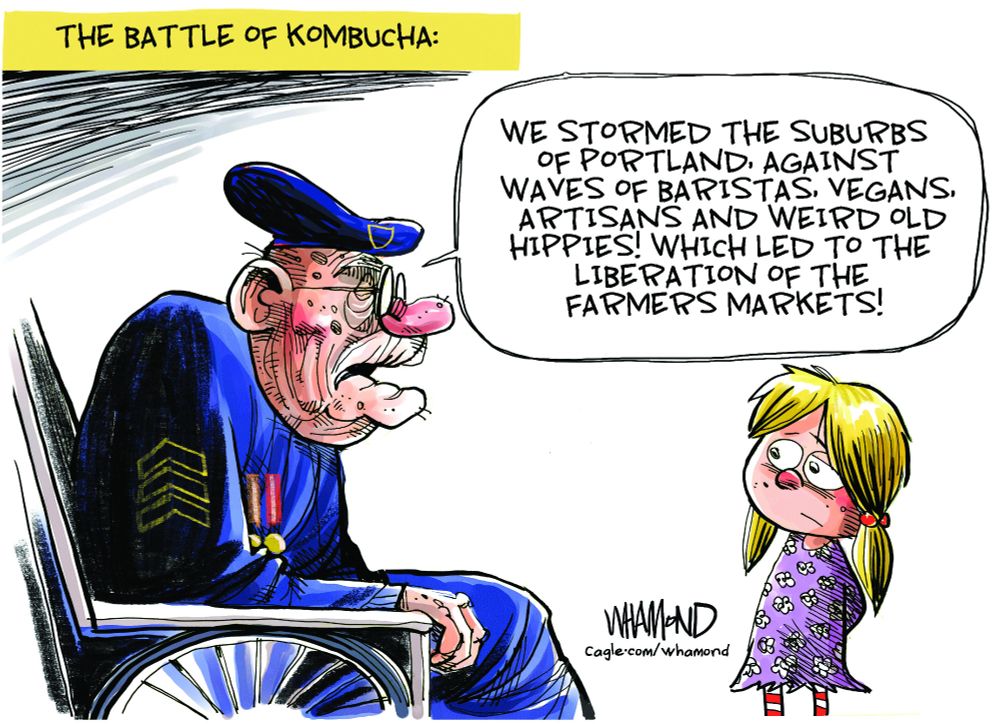 The Battle of Kombucha, by Dave Whamond, Cartoonist, from Cagle cartoons