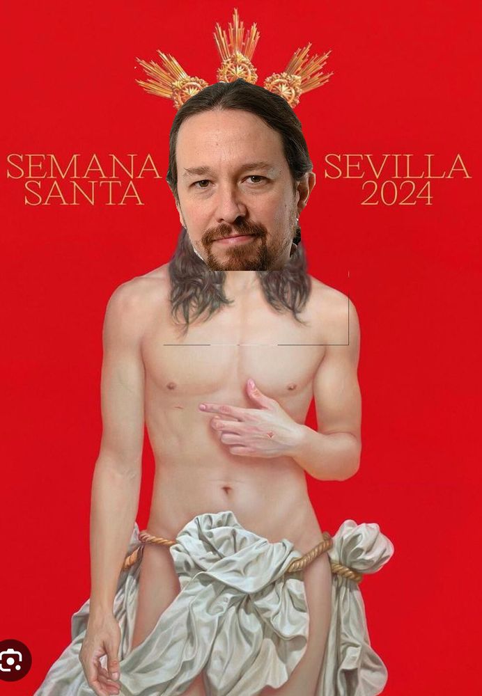 Hecho en GIMP sin saber yo nada de eso. Es el cartel de la polémica añadiendo la cara de Pablo Iglesias en un tamaño claramente incorrecto (pero no a propósito, por incompetencia mía)