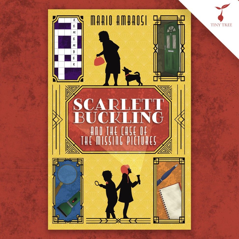 Cover of Scarlett Buckling and the Curse of the Missing Pictures on a red background.