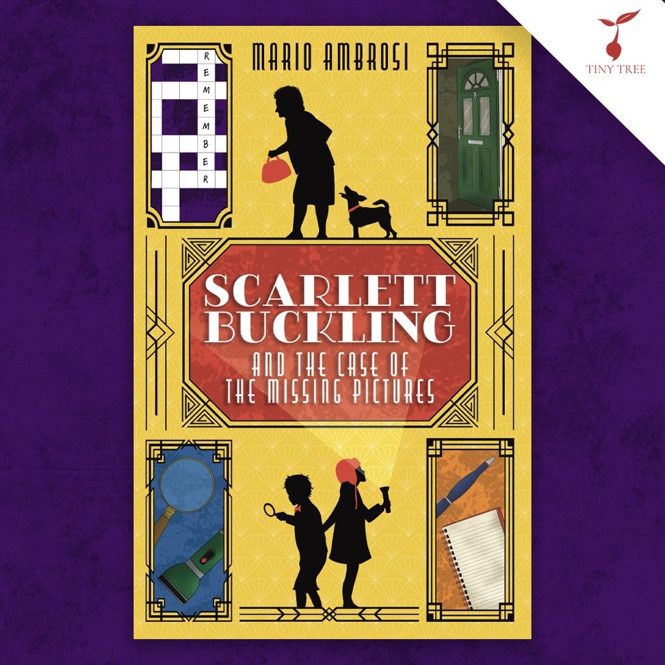 Cover of Scarlett Buckling and the Case of the Missing Pictures on a mottled purple background.