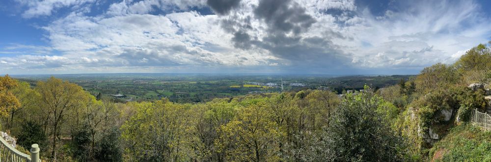 Panoramic view from the top of Mortain across western Normandy