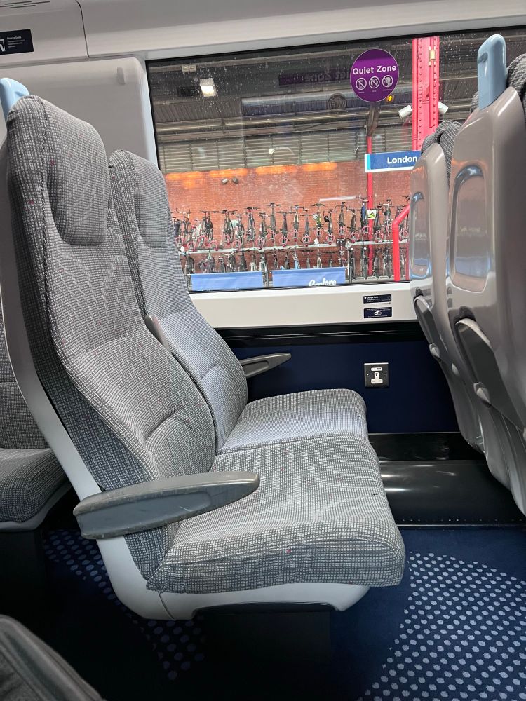 Refurbed interior of Class 168 train. 