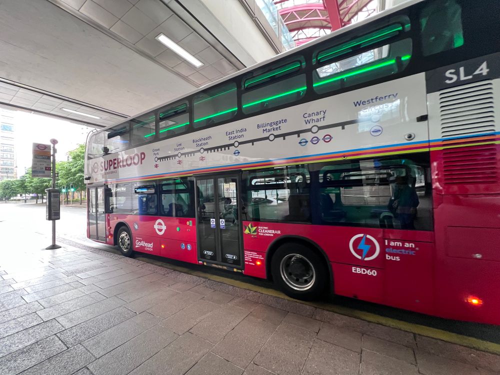 Side view of Superloop liveried bus. 
