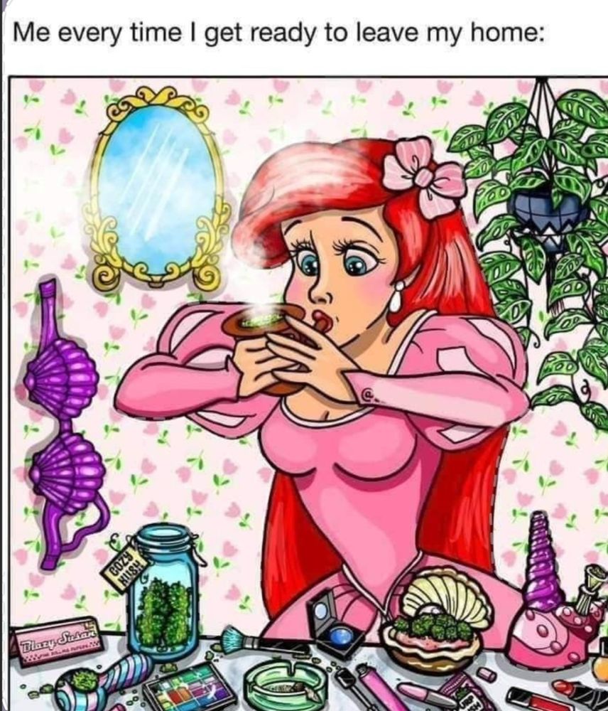 Princess Ariel getting ready for the day with some green in her pipet 🩷