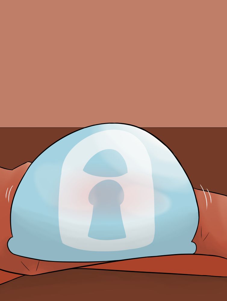 Wojtek fully transformed into a null ball with a lock symbol on it. It's blushing