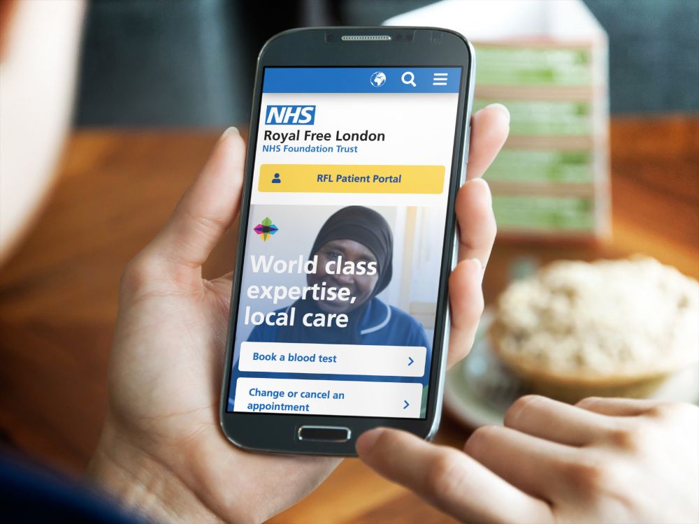 Royal Free NHS website shown on mobile screen