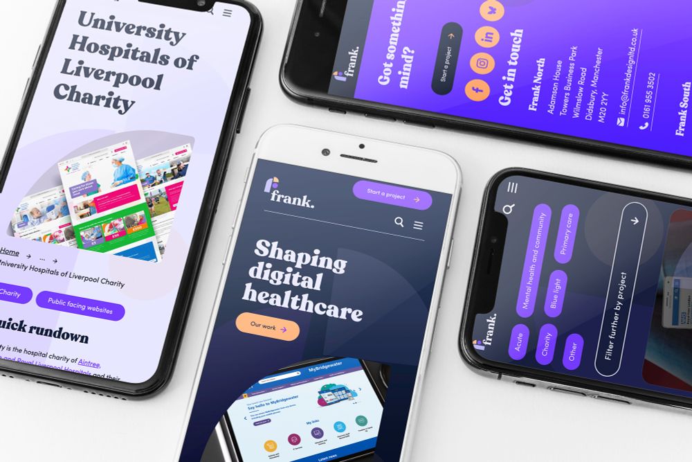 Frank website on 4 phone screens