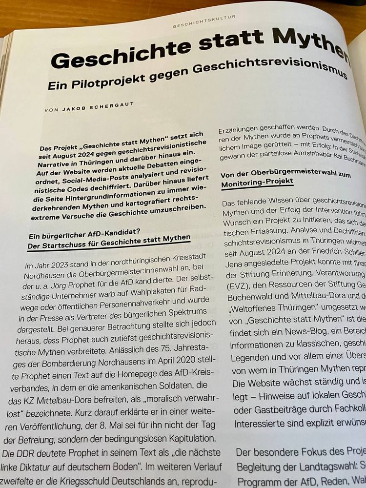 Vorschau auf einen der Texte von Geschichte statt Mythen, der sich vor allem um die Entstehungsgeschichte und die Arbeit des Projektes dreht. 
