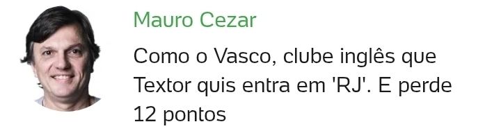Print do uol esporte: Mauro Cezar - Como o Vasco, clube inglês que Textor quis entra em 'RJ'. E perde 12 pontos