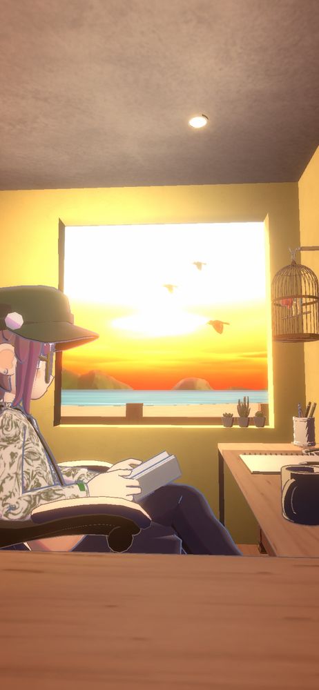 gogh(ゴッホ)内スクショ　黄色い部屋　黄色い夕焼け　飛ぶ鳥のシルエット