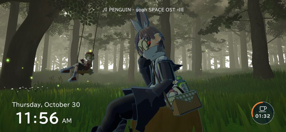 gogh(ゴッホ)内スクショ　森　うさぎ耳　切り株　休憩　ブランコに乗るほかのプレイヤー