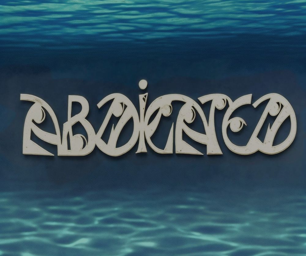 An overly stylized font test image with the word ABDICATED floats in the ocean.