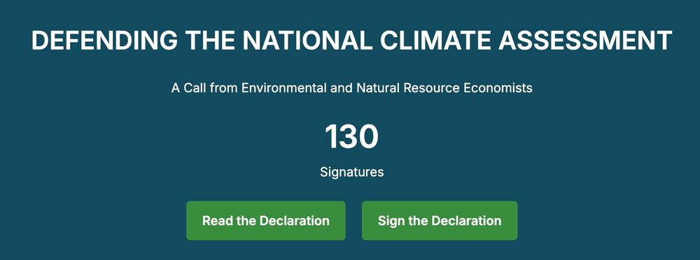 A screen shot of the declaration, called "defending the national climate assessment" with 130 signatures.