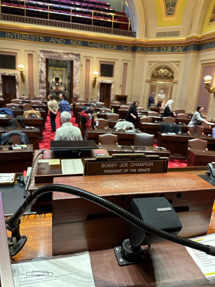 Looking at the Senate Chamber from the Senate President’s chair.