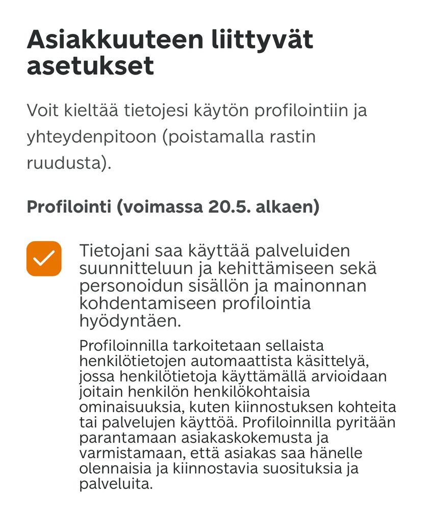 Kuvakaappaus Postin asetuksista, Profilointi-asetus ruksattu.