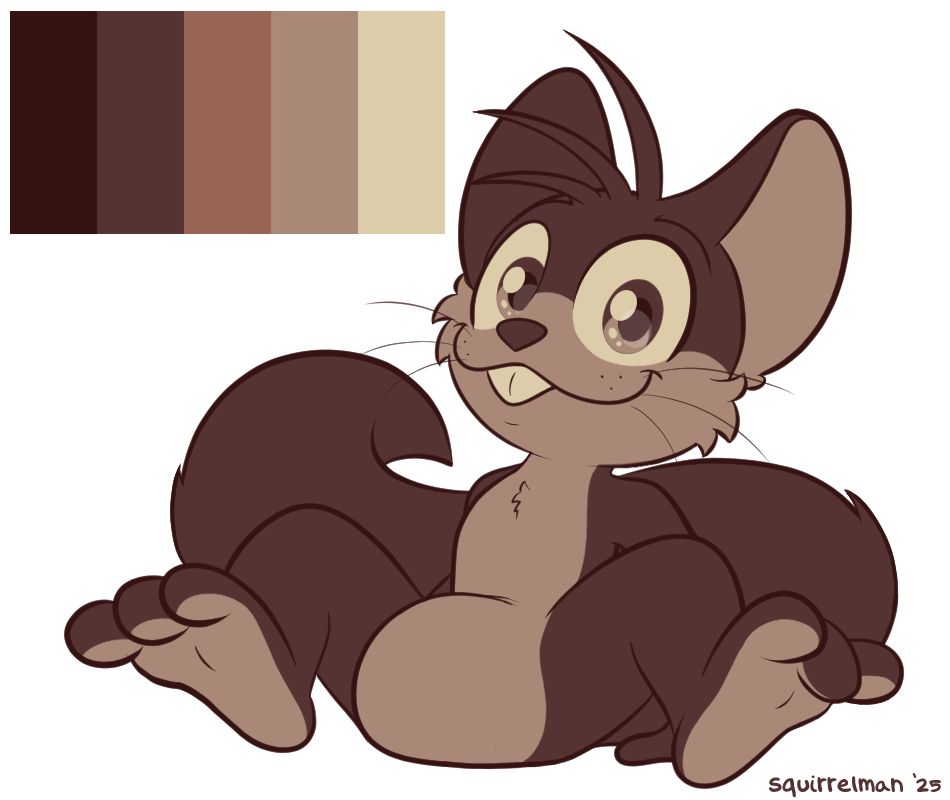 Squirrelman, my fursona, sitting on the ground. Colors have been replaced by a new brown color palette per an art challenge by Kira Elric.