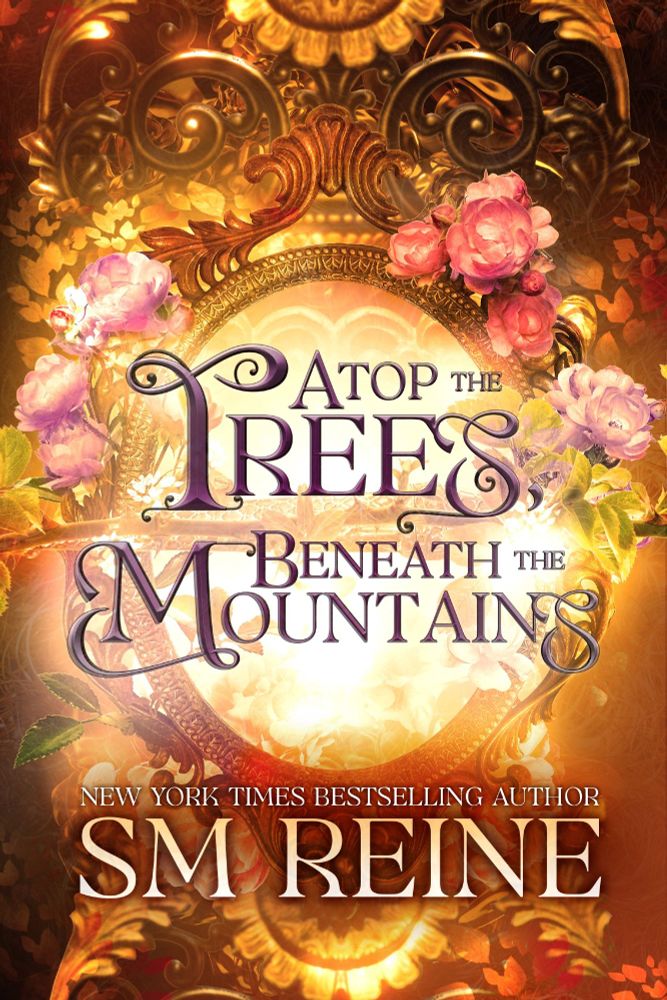 The ornate and abstract golden cover for Atop the Trees, Beneath the Mountains by SM Reine