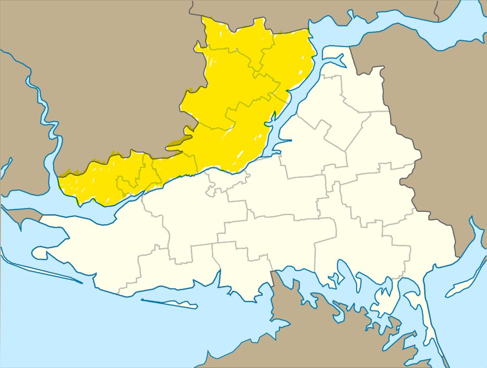 Oblast de Kherson. En jaune, la partie libre que poutine voudrait annexer.