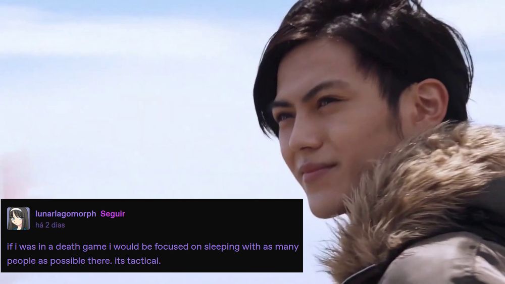 Tumblr text post by lunarlagomorph reading "if i was in a death game i would be focused on sleeping with as many people as possible there. its tactical" over a picture of Ace Ukiyo