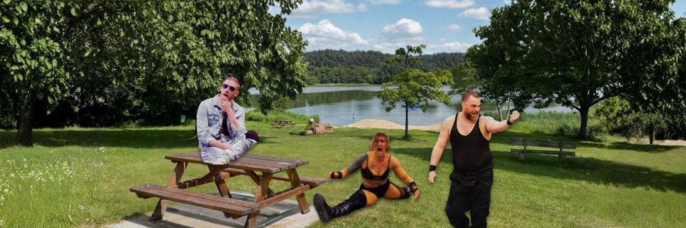 Orange Cassidy, Kris Statlander and Eddie Kingston at a picnic 