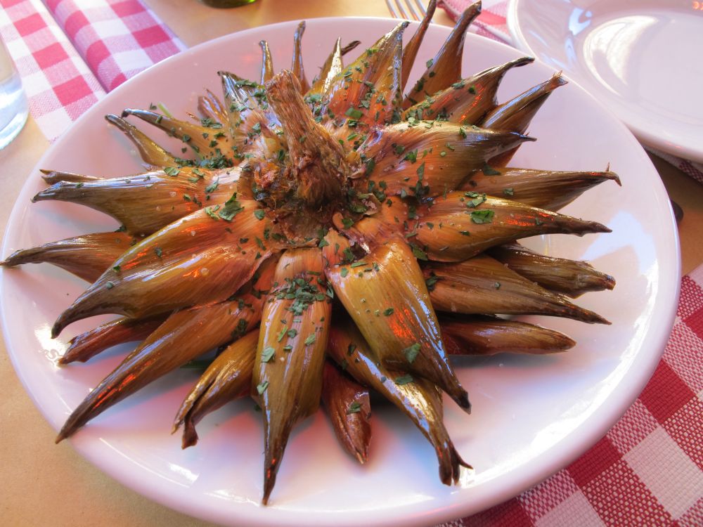 Carciofi alla giudia (Roman Jewish-Style Artichokes) - a whole deep fried artichoke