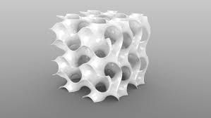 A gyroid: an infinitely connected negatively curved minimal surface that is triply periodic in R^3