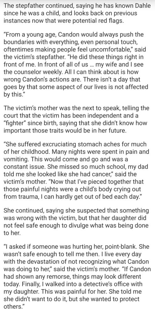 Clips from the article with victim & family statements.