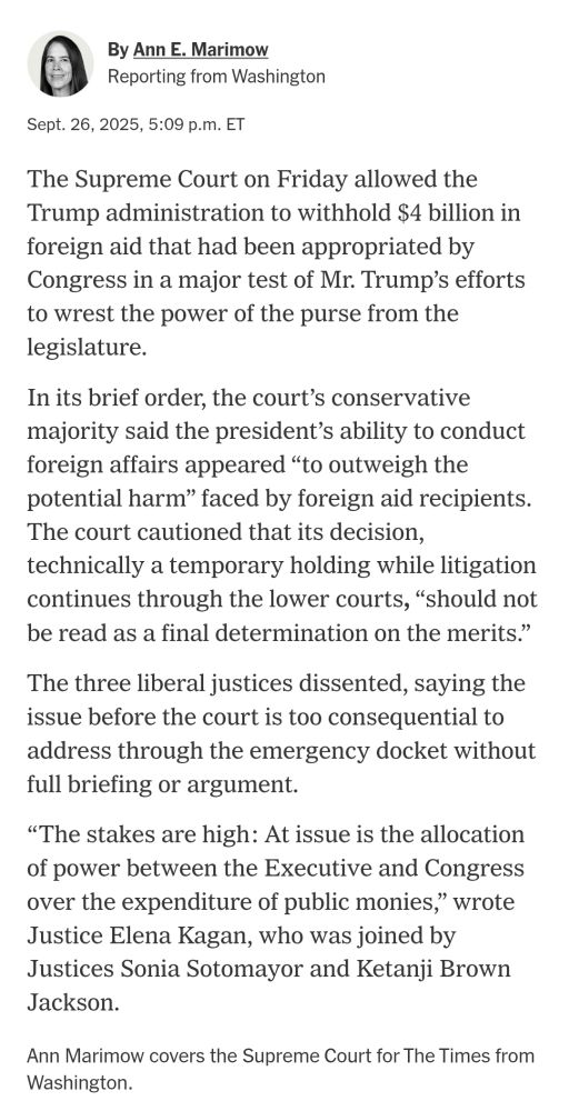 "In it's brief order, the court's conservative majority said the president's ability to conduct foreign affairs appeared to "outweigh the potential harm" faced by foreign aid recipients.