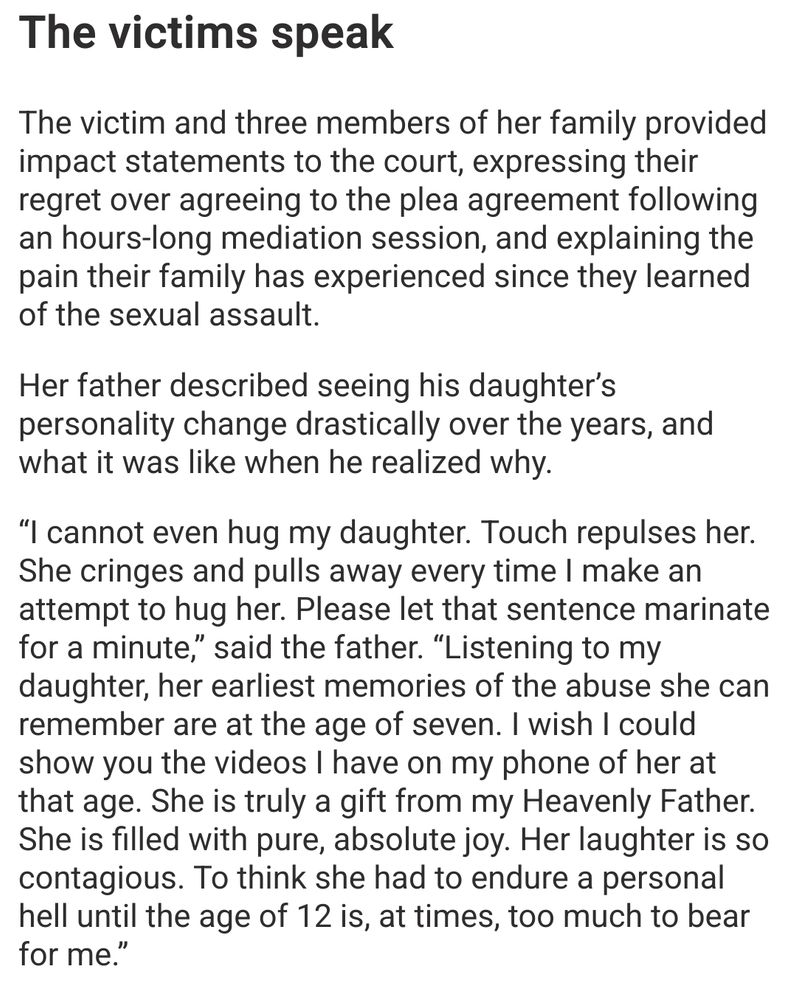 Clips from the article with victim & family statements.