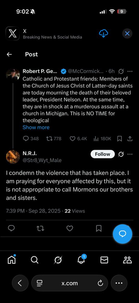 Twitter user saying, "it is not appropriate to call Mormons our brothers and sisters."
