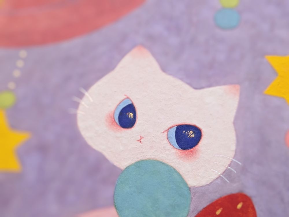 日本画　白ねこ