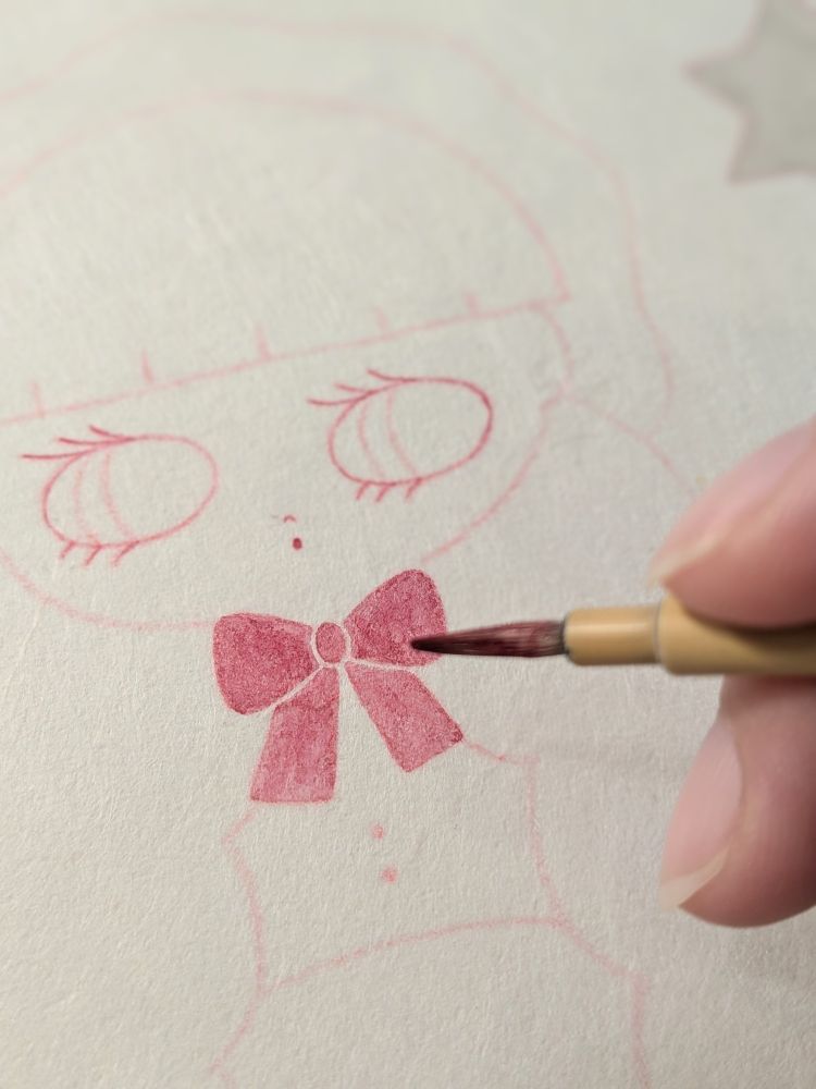 日本画　水干絵具を塗っているところ