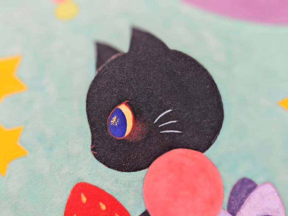 日本画　黒ねこ