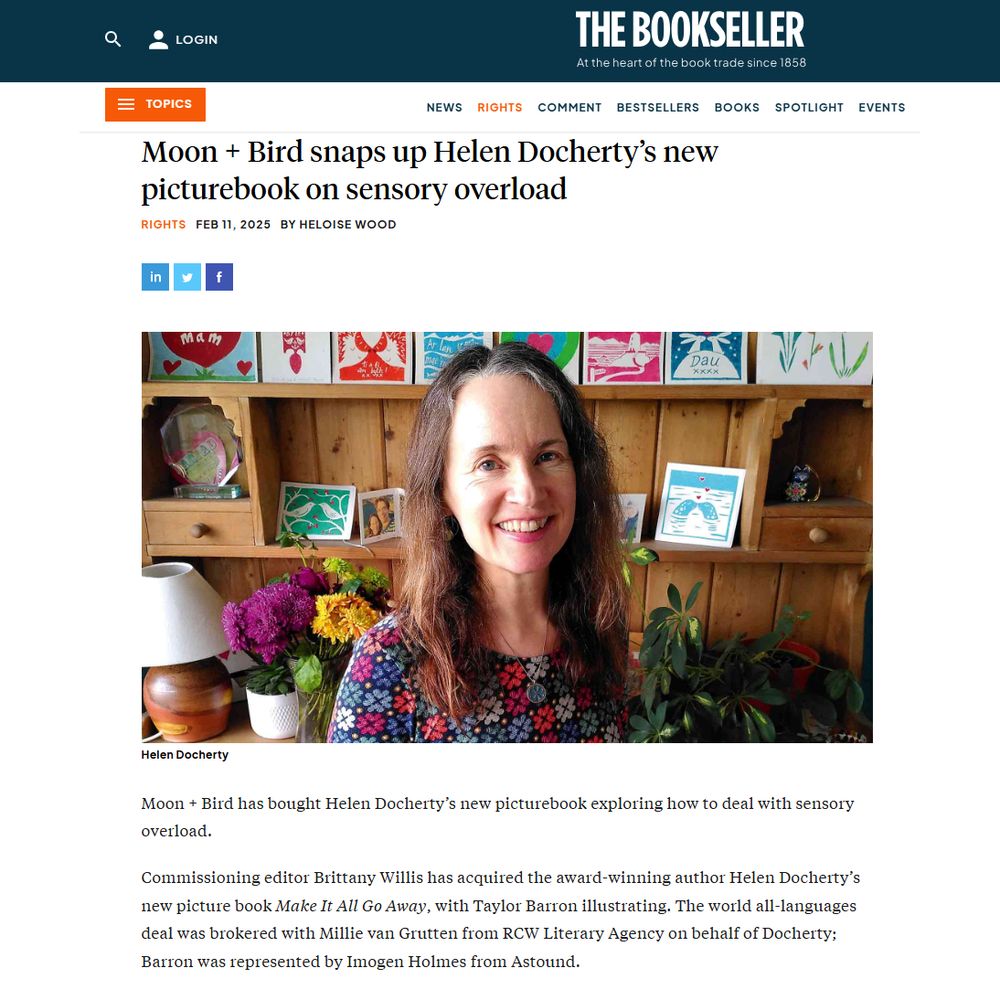 Article from the Bookseller about my new book, Make It All Go Away, illustrated by Taylor Barron and published by Moon+Bird