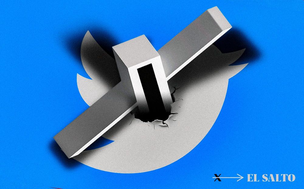 El logo de X atravesando el logo de Twitter en un collage digital.