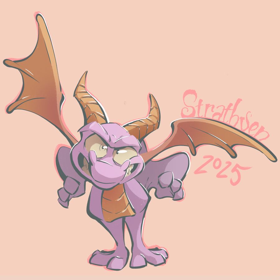 Digital illustration of Spyro sprinting directly toward the viewer.