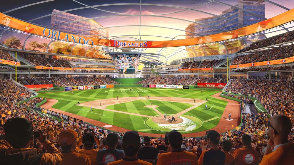 Rendering of proposed new Orlando ballpark from in back of home plate