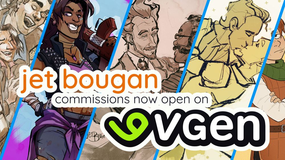 text: jet bougan commissions now open on vgen