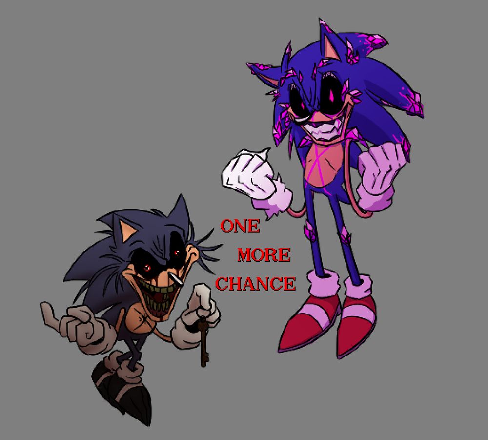 From left to right: illustrations of Lord X and Xenophanes. Lord X holds a rusted key, offering the viewer “ONE MORE CHANCE.”