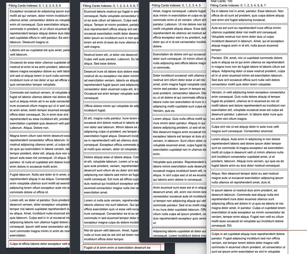 Column of Cards. The red line marks what will fit on the page vs what will not fit on the page.