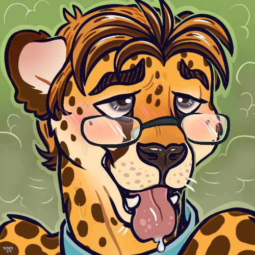 Lenny the cheetah looks incredibly flustered with green clouds in the background 