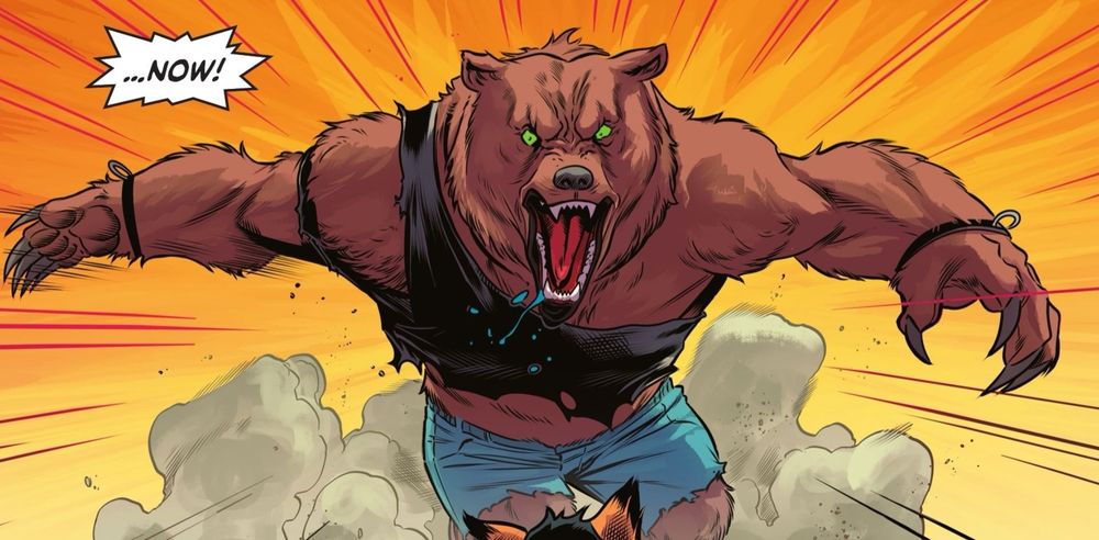 Gail who is transformed into a grizzly bear during the DC Comics Beast World event charges to attack