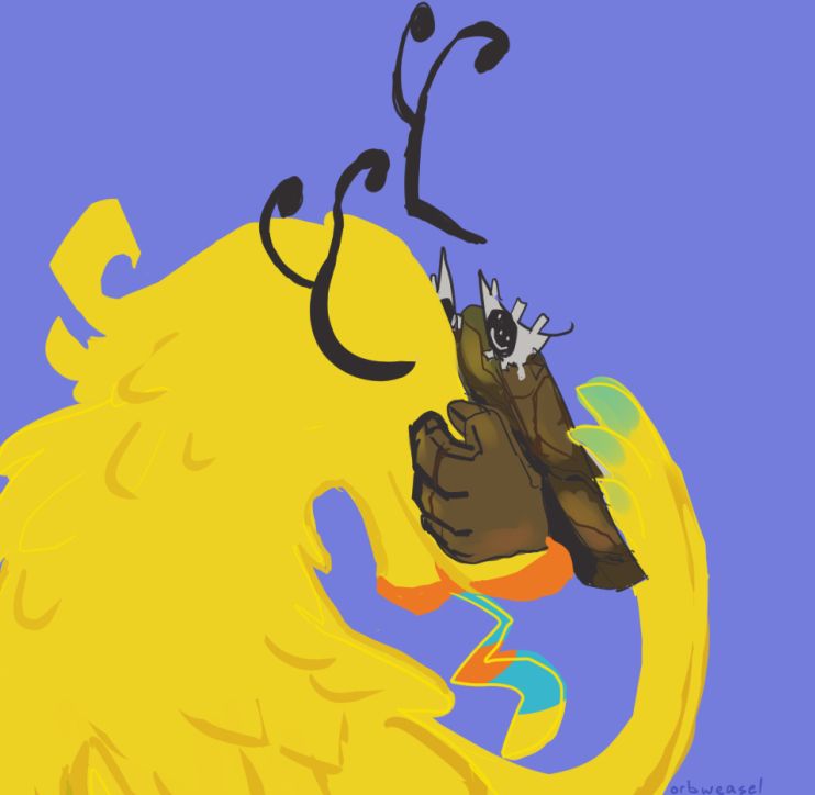 Great God Grove fanart Bauhauzzo cry hugs Huzzle Mug's mug, Huzzle puts a paw on Bauhauzzo's back with eyes closed and wavy tongue out, digital art.