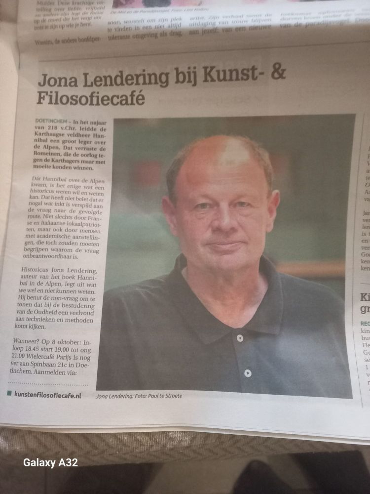 Jona Lendering bij het Kunst- & Filosofiecafé Doetinchem op 8 oktober 19.00 in het Wielercafé